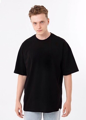 erkek siyah basic oversize tshirt 