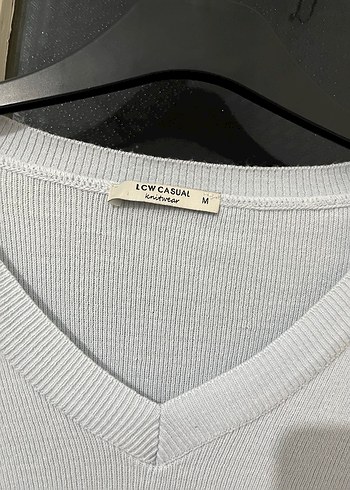 Mavi V Yaka Kadın Pamuklu Kazak - Görsel 2