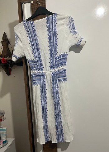 Bohem Nakışlı Beyaz Uzun Elbise - Görsel 4