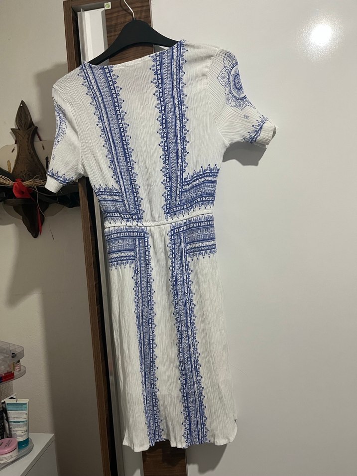 Bohem Nakışlı Beyaz Uzun Elbise - Görsel 4