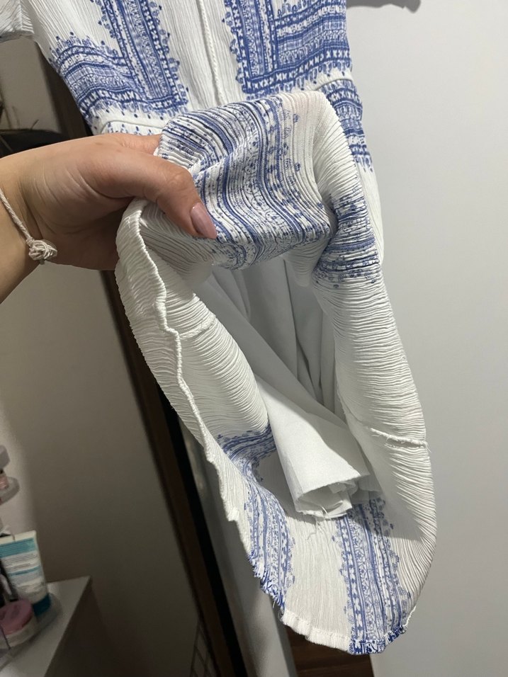 Bohem Nakışlı Beyaz Uzun Elbise - Görsel 3