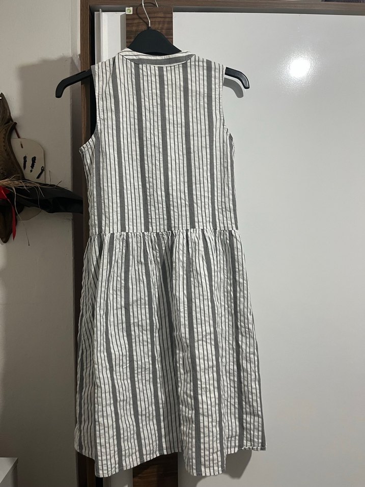 Nakışlı, Uzun, Kolsuz Bohem Gri Elbise - Görsel 3