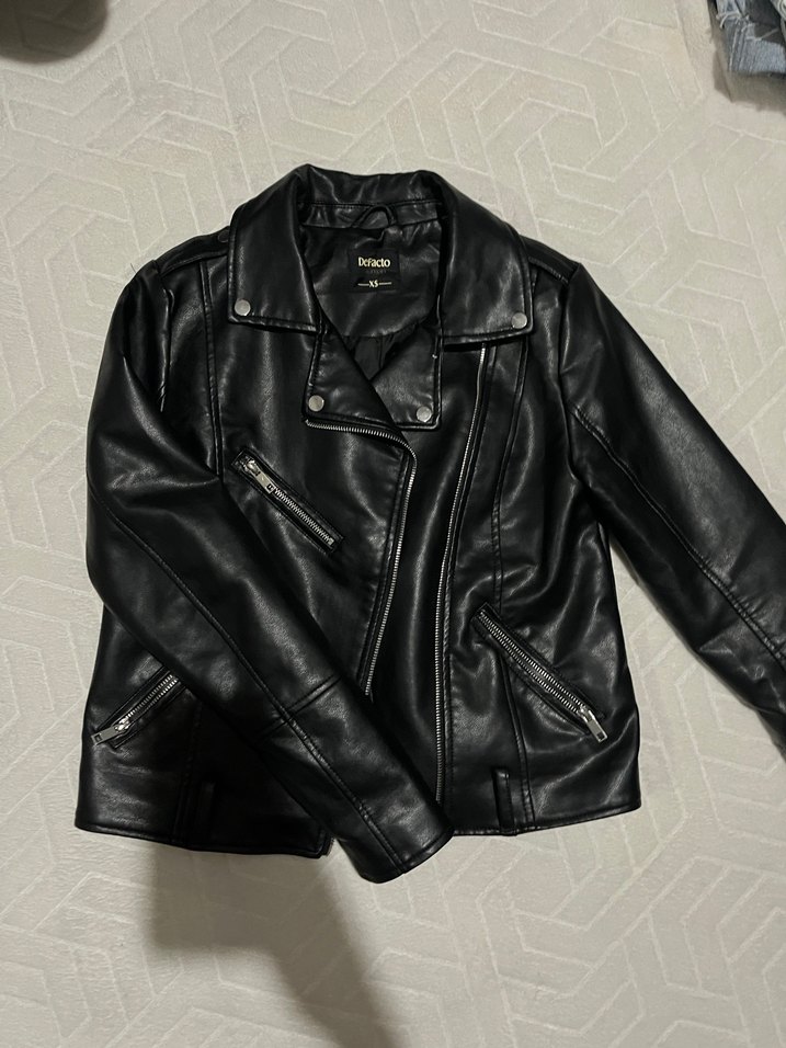 Siyah Deri Biker Ceket Kadın - Görsel 2