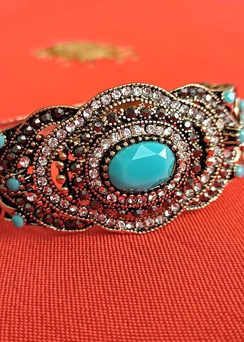 Bohem otantik şık taşlı metal kelepçe bileklik