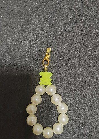 İnci Boncuklu Pembe Ayıcık telefon - Görsel 3