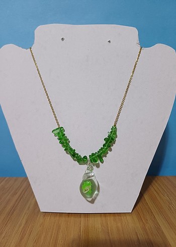 Uzun Yeşil doğal taş Kadın Kolye - Görsel 2
