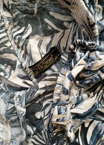 Kadın Mavi Bohem Piliseli Bol Pantolon - Görsel 3