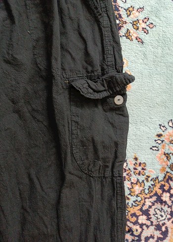 Kadın Siyah Rahat Kesim Keten Pantolon - Görsel 4