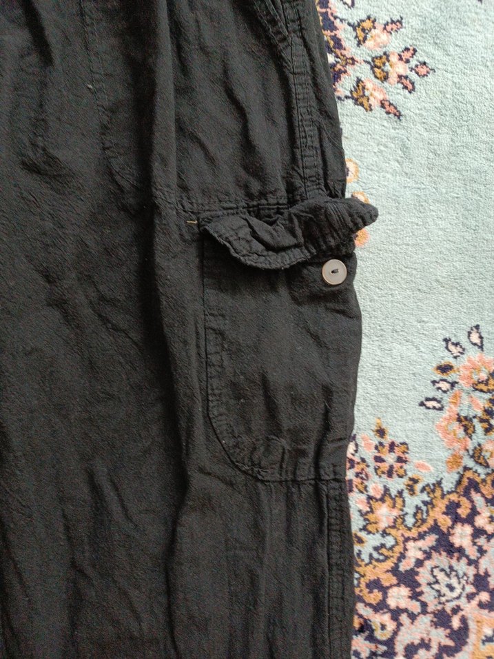 Kadın Siyah Rahat Kesim Keten Pantolon - Görsel 4