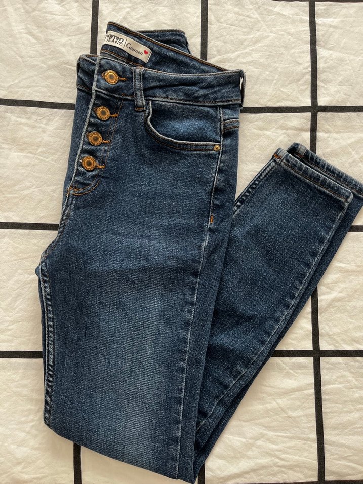 Düğmeli Mavi Kadın Denim Jean - Görsel 3