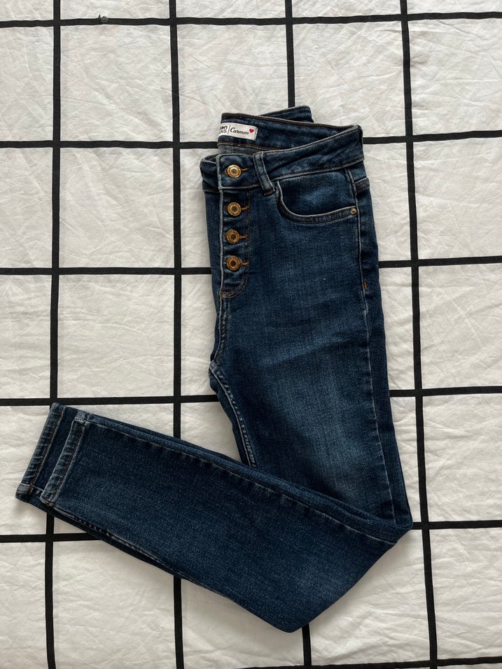 Düğmeli Mavi Kadın Denim Jean - Görsel 2