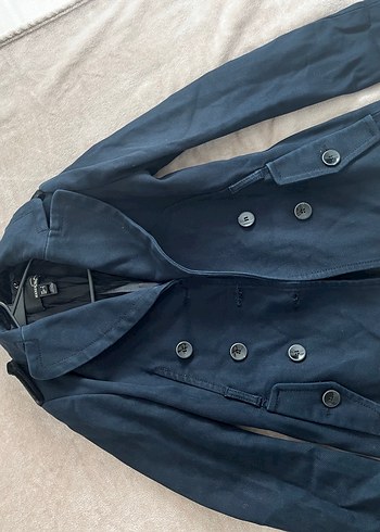 Düğmeli Lacivert Denim Kadın Midi Kaban - Görsel 2