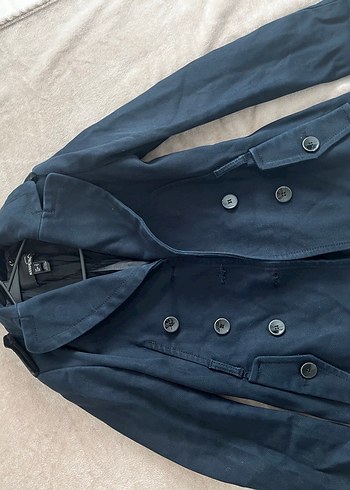 Düğmeli Lacivert Denim Kadın Midi Kaban - Görsel 3