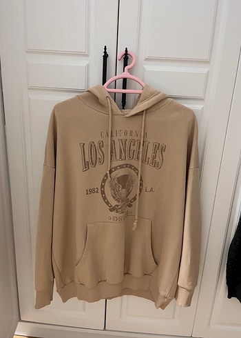 Bej Baskılı Kadın Sweatshirt Kapüşonlu - Görsel 2