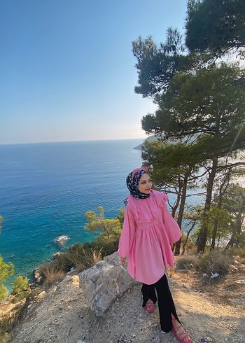38 Beden pembe Renk Drapeli Pembe Midi Loose Fit Gömlek