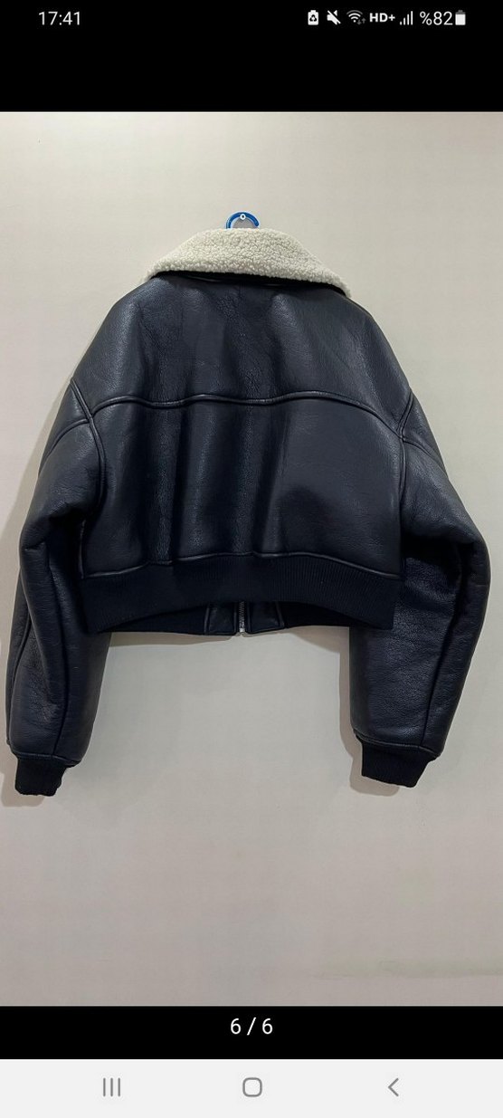 Kürk Detaylı Siyah Deri Kadın Ceket - Görsel 2