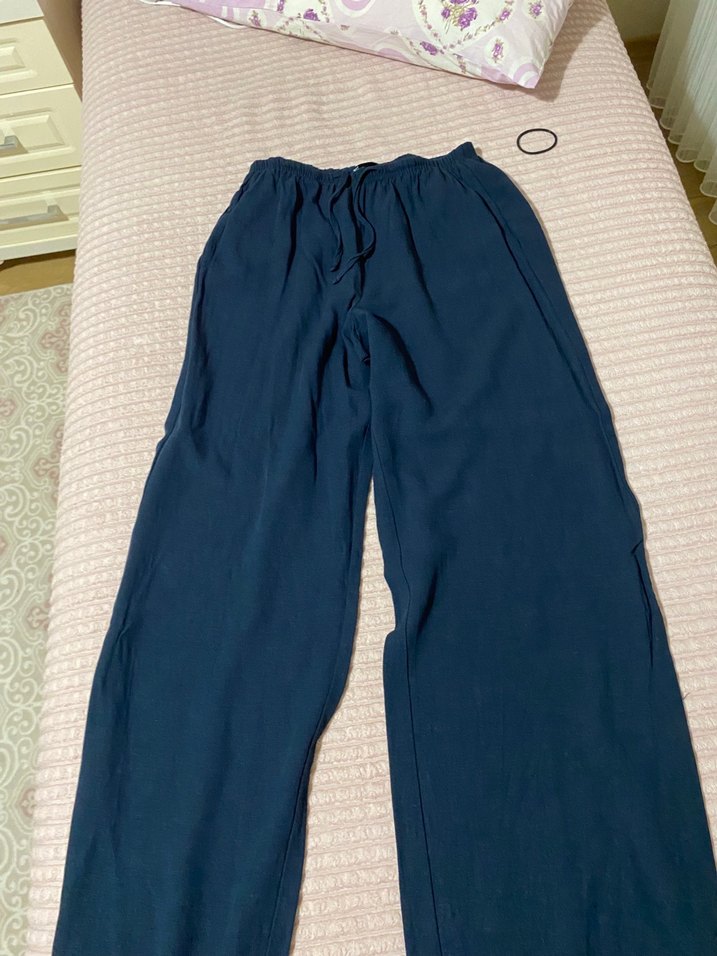 Bershka Lacivert keten Pantolon — görsel 3/4