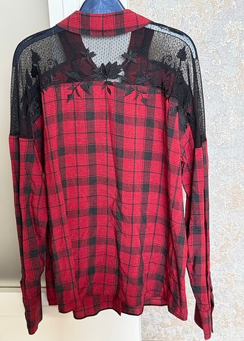 Düğmeli Kırmızı Ekose Uzun Kollu Gömlek - Görsel 5