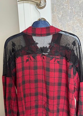 Düğmeli Kırmızı Ekose Uzun Kollu Gömlek - Görsel 6
