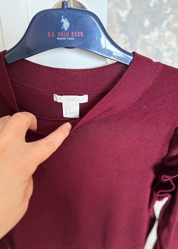 Bordo Fırfırlı Kadın Triko Kazak - Görsel 3