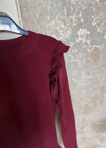 Bordo Fırfırlı Kadın Triko Kazak - Görsel 4