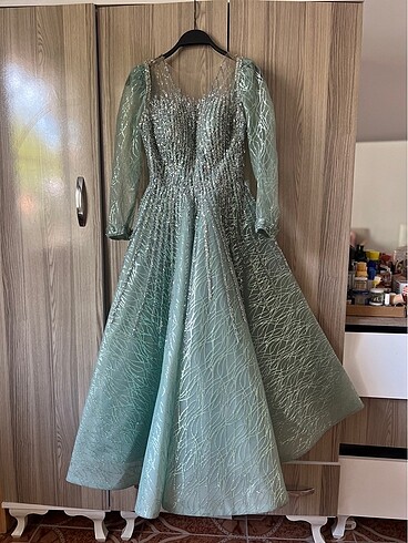 Abiye Mint yeşili prenses model abiye
