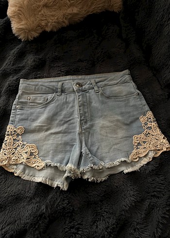 Defacto Bohem Dantel Detayli Acik Mavi Denim Sort