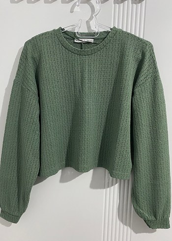 Kadın Yeşil Örgü Uzun Kollu Basic Sweatshirt