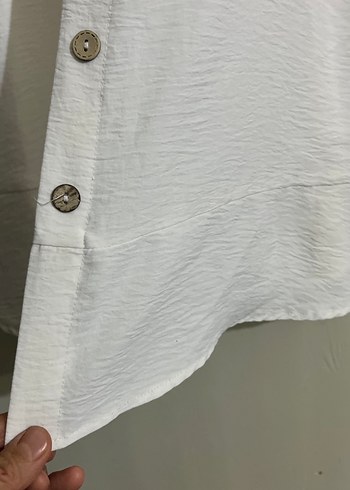 Kadın Beyaz Keten Uzun Kollu Gömlek - Görsel 2