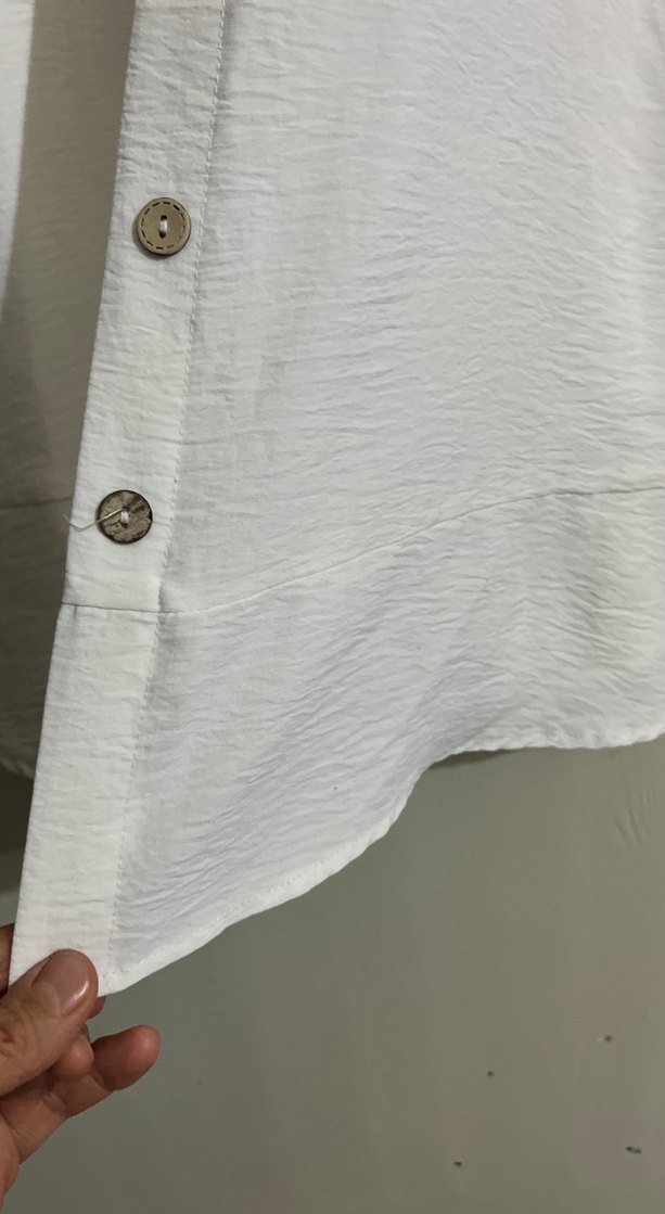 Kadın Beyaz Keten Uzun Kollu Gömlek - Görsel 2