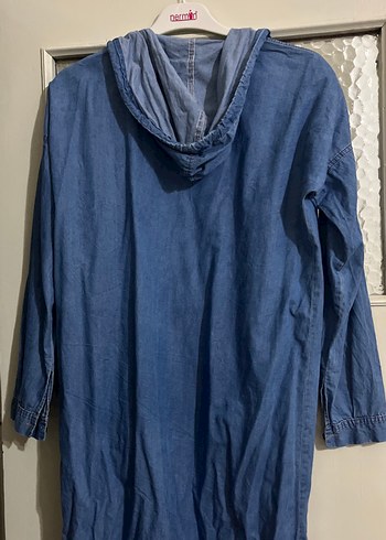 Uzun Kesim Salaş Mavi Denim Ceket - Görsel 2