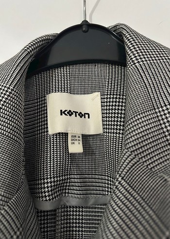 Kadın Gri Ekose Düğmeli Uzun Ceket - Görsel 2