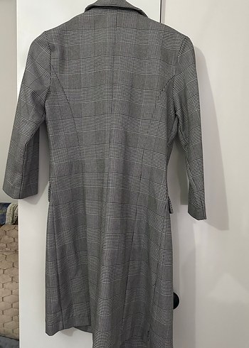 Kadın Gri Ekose Düğmeli Uzun Ceket - Görsel 3