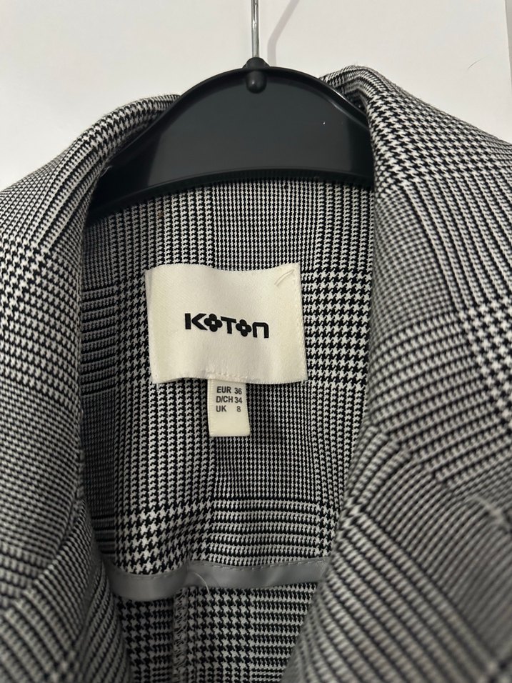 Kadın Gri Ekose Düğmeli Uzun Ceket - Görsel 2