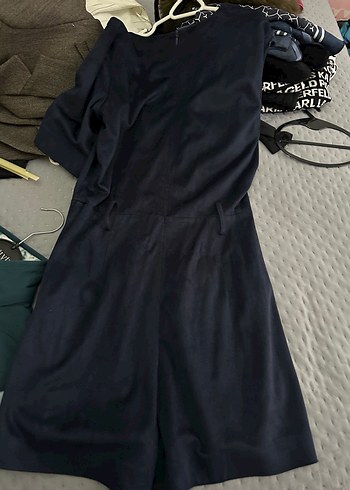 Kemerli Lacivert Süet Kadın Kaban - Görsel 3