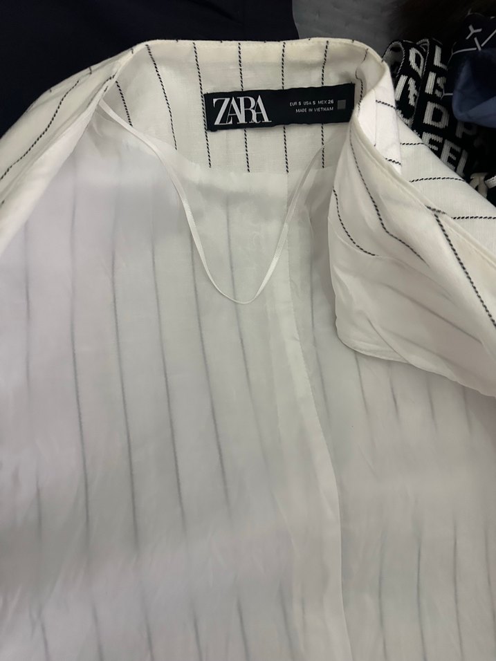 Kadın Beyaz Çizgili Keten Uzun Yelek - Görsel 2