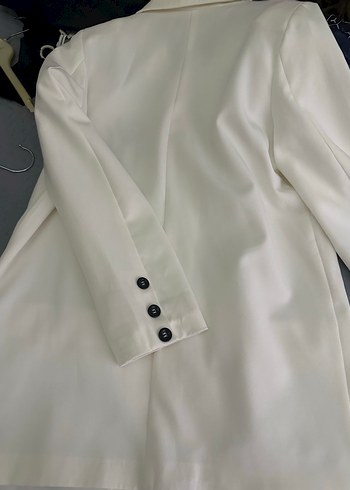 Beyaz Düğmeli Kadın Blazer Ceket - Görsel 5