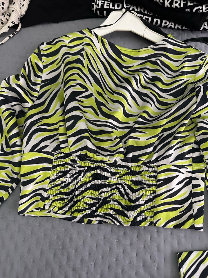 Yeşil Zebra Desenli Pilili Mini Bluz - Görsel 5