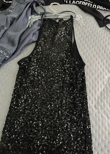 Siyah Payetli Straplez Midi Elbise - Görsel 3