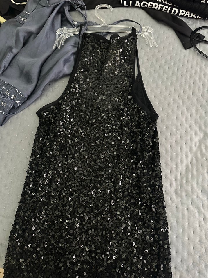 Siyah Payetli Straplez Midi Elbise - Görsel 3