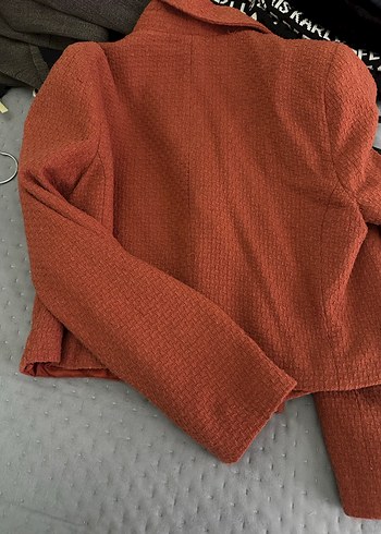 Düğmeli Kahverengi Kadın Yün Ceket - Görsel 2