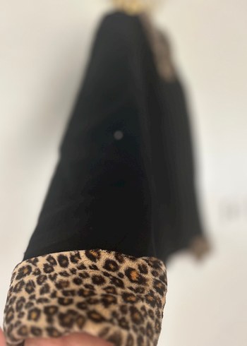 s Beden Leopar Desenli Siyah Kadın Blazer Ceket