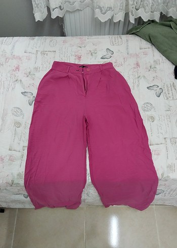 Pembe Pamuklu Bol Kesim Kadın Pantolon