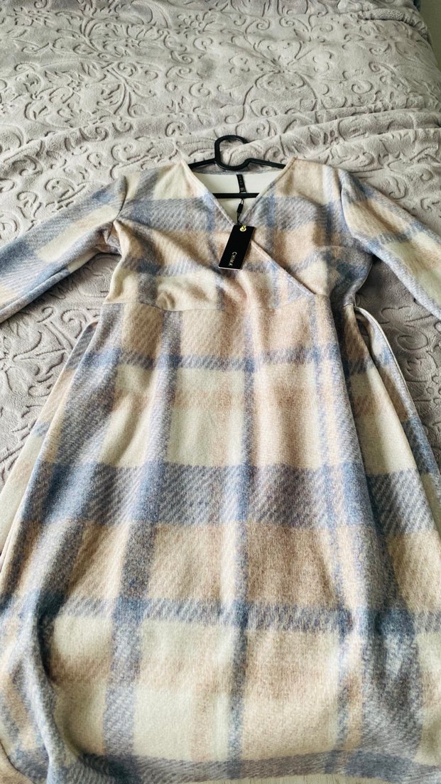 Mavi Ekose Desenli elbise chima - Görsel 2