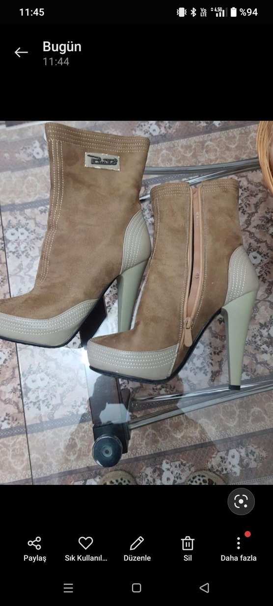 Bej Süet Kemer Detaylı Yüksek Topuklu Bot - Görsel 5