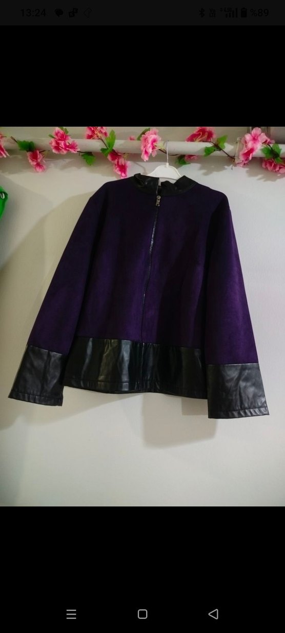 Mor Süet Kadın Deri Ceket - Görsel 2