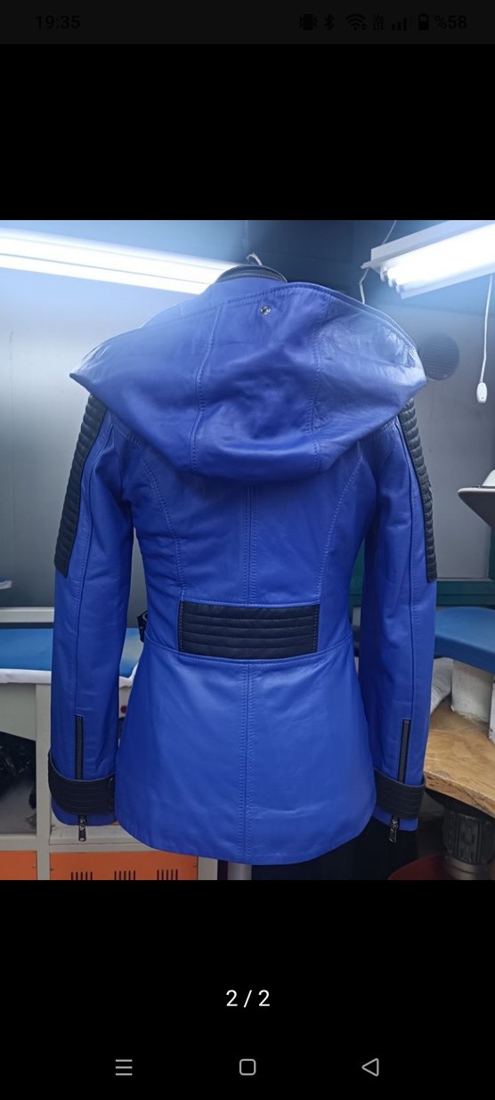 Kadın şaka mavi hakiki Deri  Ceket - Görsel 2