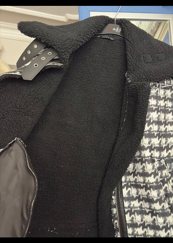 Kürk Detaylı kaz ayaği Desenli Kadın mont - Görsel 5