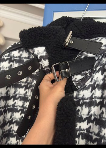 Kürk Detaylı kaz ayaği Desenli Kadın mont - Görsel 3