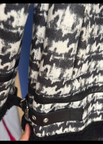 Kürk Detaylı kaz ayaği Desenli Kadın mont - Görsel 4